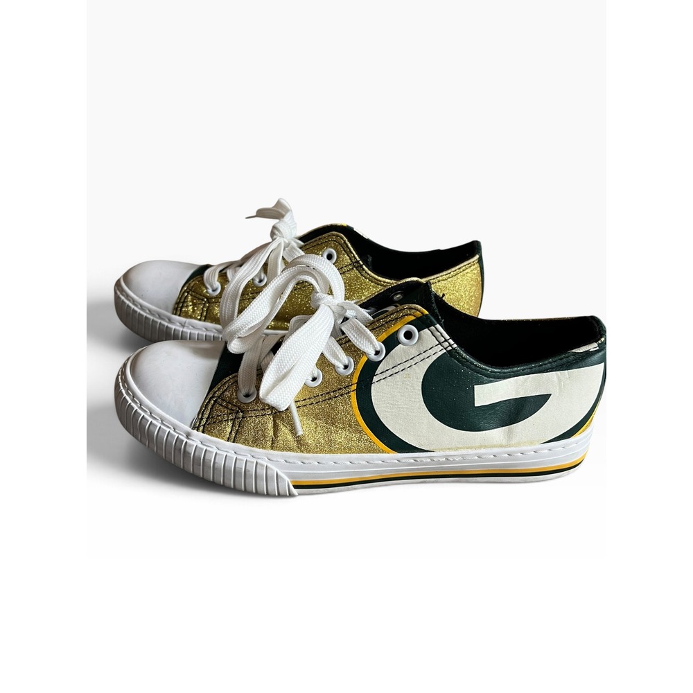 Green Bay Packers FOCO Gold Glitter Canvas Sneakers Womens Size 8 NFL Fan Gear